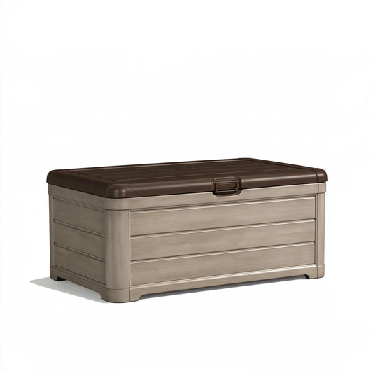 Aufbewahrungsbox 120 x 55 x 60 cm aus Kunststoff Taupe Braun mit Deckel für Garten