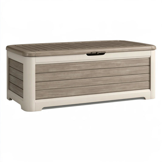 Garten-Aufbewahrungsbox 120 x 56 x 63 cm aus Kunststoff Beige Taupe mit Klappdeckel