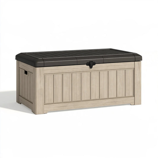 Aufbewahrungsbox 120 x 60 x 65 cm aus Kunststoff Beige Schwarz für den Außenbereich mit Deckel
