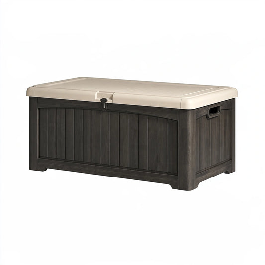 Aufbewahrungsbox 116 x 55 x 60 cm Kunststoff Dunkelbraun Beige für Garten mit Deckel