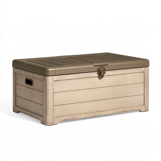 Aufbewahrungsbox 78 x 44 x 42 cm Kunststoff Taupe mit Deckel und Verschluss