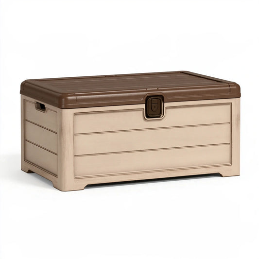 Aufbewahrungsbox 120 x 55 x 60 cm Kunststoff Beige/Braun mit Deckel für Garten und Haushalt
