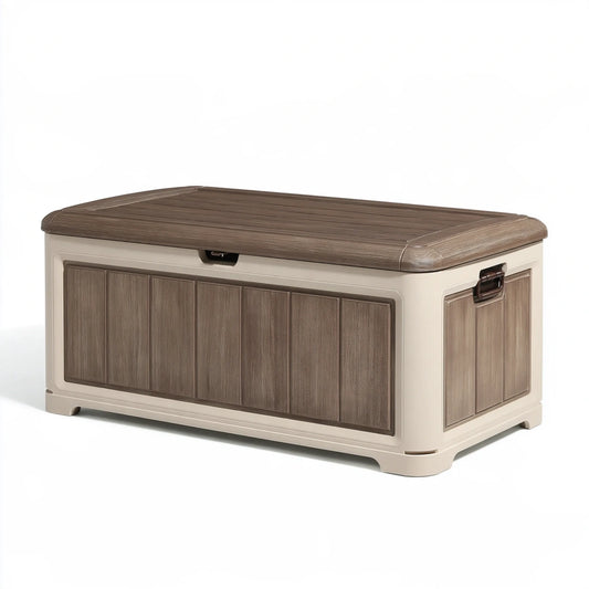 Kunststoff-Aufbewahrungsbox 120 x 55 x 60 cm Braun/Beige mit Klappdeckel für Garten