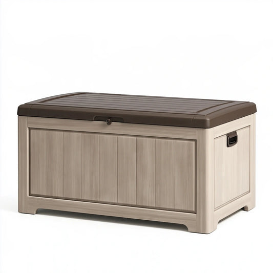 Garten-Aufbewahrungsbox 120 x 60 x 63 cm Kunststoff Beige Braun mit Deckel