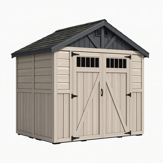 Gartenhaus 183 x 183 x 203 cm aus Kunststoff Beige Anthrazit mit Doppeltür im Landhausstil