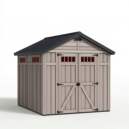 Gartenhaus 190 x 140 x 200 cm Kunststoff Taupe mit Doppeltür Satteldach
