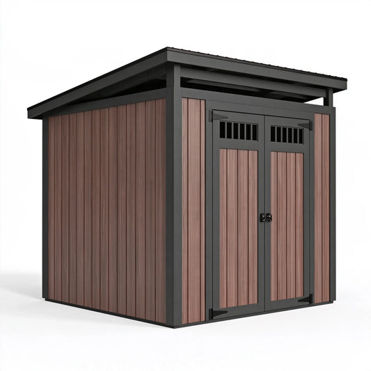 Gartenhaus 200 x 150 x 200 cm aus Metall in Schwarz/Braun mit Doppeltür und Belüftung