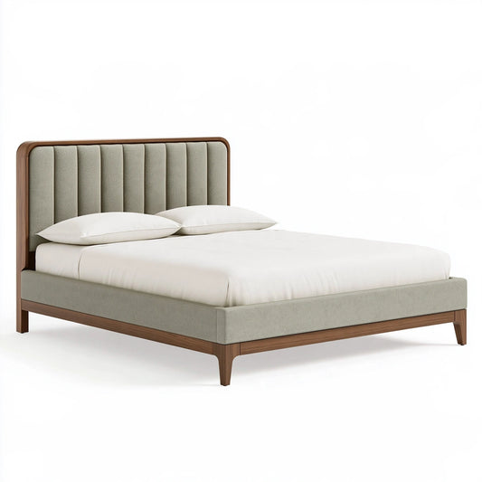 Polsterbett 160 x 200 cm Holz Stoff Grau Modernes Doppelbett