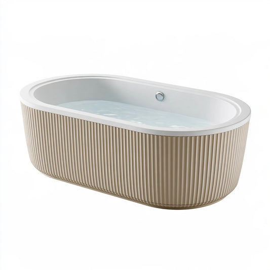 Freistehende Badewanne 170 x 80 x 58 cm Beige Acryl mit geriffelter Außenfläche