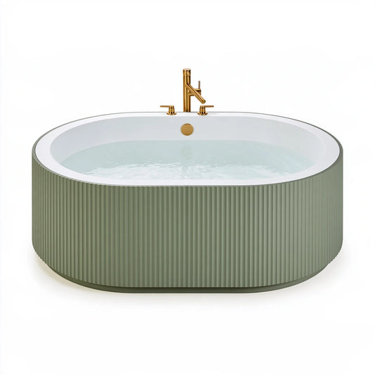 Freistehende Badewanne 150 cm Acryl Grün Weiß rund gerippte Oberfläche