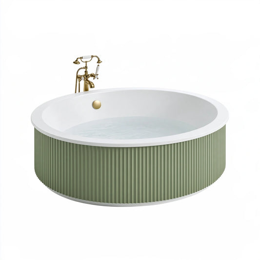 Freistehende Badewanne Ø150 cm Acryl Weiß Grün mit geriffelter Verkleidung