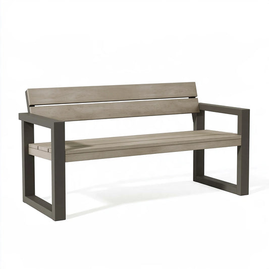 Gartenbank 120 x 60 x 85 cm Kunststoff und Metall Taupe Anthrazit mit Armlehnen