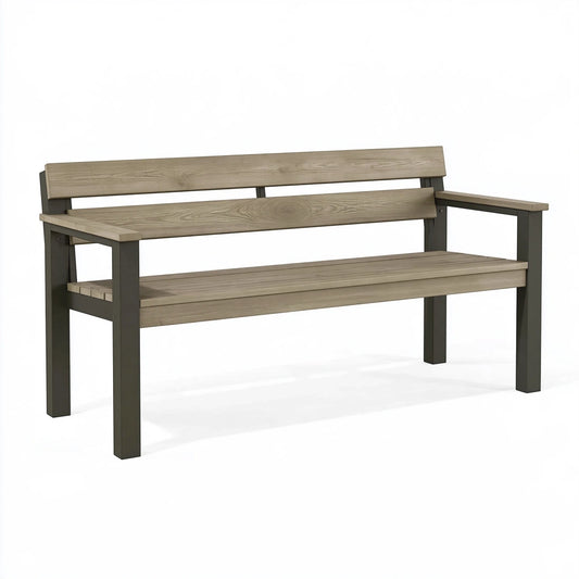 Gartenbank 150 cm Metall und Kunststoff Holzoptik Grau für Terrasse