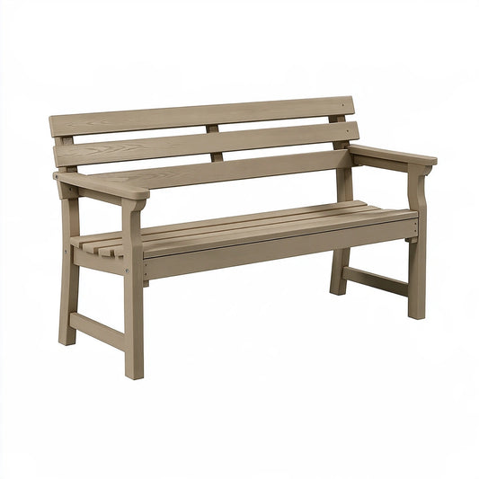 Gartenbank 120 x 65 x 90 cm in Taupe aus Kunststoff in Holzoptik mit Armlehnen