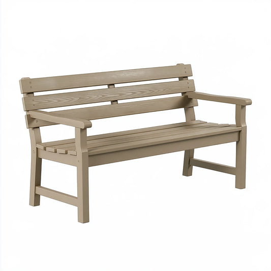 Gartenbank 150 cm Holz Taupe mit Armlehnen klassische Sitzbank für Außenbereiche