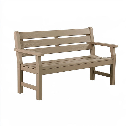 Gartenbank 120 x 60 x 85 cm Kunststoff Taupe für Außenbereich mit Armlehnen
