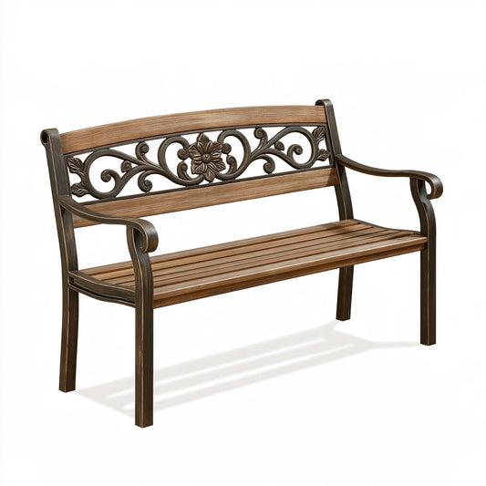 Gartenbank 122 x 62 x 90 cm Metall Braun Klassisch mit Armlehnen